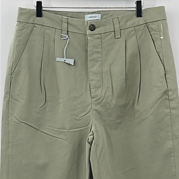 Amendi Gunnar in Green Organic Cotton Pleat Front Button Fly Pants - NWPT - 33 - Picture 2 of 12